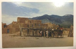Vintage Native American Postcard " Tourists At Taos Pueblo,  Mexico " Unposted