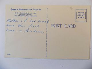 1940 ' s linen,  Gwinn ' s Restaurant & Drive In CA on Route 66 post card,  up to $15 2