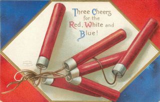 Three Cheers For The Red White And Blue Fourth Of July Embossed Postcard 1900s