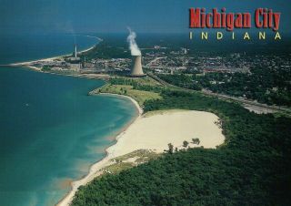 Aerial View Michigan City,  Indiana,  Power Plant,  Mt.  Baldy,  Lake Etc - Postcard