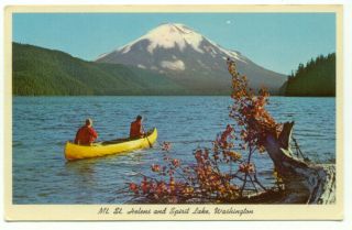 Mt.  St.  Helens And Spirit Lake Canoeing Wa Postcard - Washington