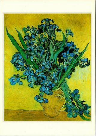 Vase With Violet Irises Against A Yellow Background By Vincent Van Gogh Postcard