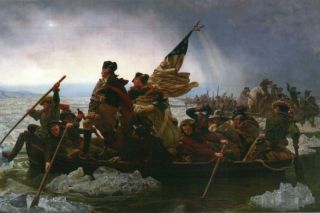 General George Washington Crossing The Delaware,  President,  Boats Flag,  Postcard