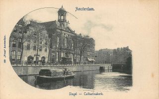 Netherlands Amsterdam Singel Catharinakerk Church River Boat Postcard