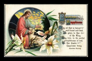 Dr Jim Stamps Us Easter Holiday Religious Greeting Postcard 1913 Made In Germany