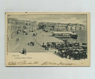 1901 Malta Landing Place Sliema Foreign Postcard Stamp Cancels Postmarks Wz4305