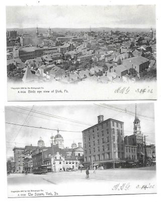 York,  Pa - 2 Cards - Air View - Street Scene Udb 