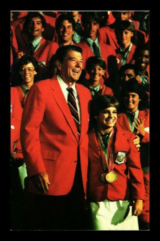 Dr Jim Stamps Us President Ronald Reagan Meets Olympic Team Los Angeles Postcard