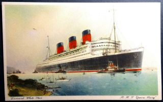 Postcard R.  M.  S.  Queen Mary Cunard White Star Cruise Ship