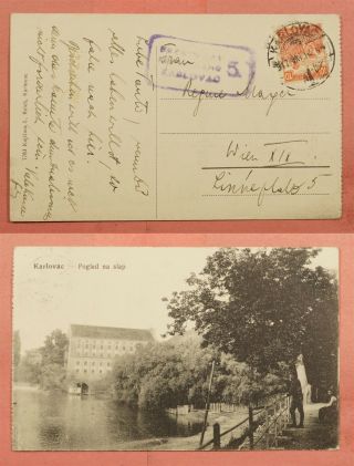 1917 Hungary Karlovac Postcard To Austria Wwi Censored 113575