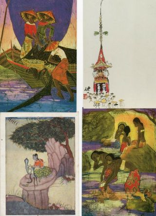 35 Postcards: Oriental Asian Ethnic Of Art