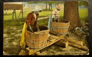 1913 Black Americana Postcard - " Wash Day In Dixie Land "