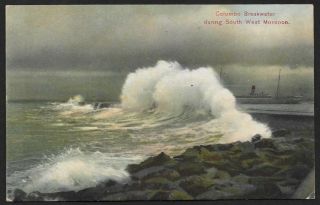 Sri Lanka Colombo Breakwater During South West Monsoon Vintage Color Postcard
