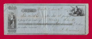 Marietta,  Oh,  Fancy Illustrated 1859 Promissory Note Signed C F Currier,  Ohio