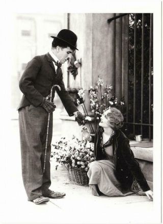 Charlie Chaplin With Blind Girl Flower Seller In City Lights Movie Postcard
