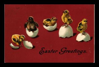 Us Embossed Postcard Easter Greeting Card With Chicks Hatching From Egg