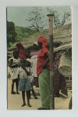 Tinted Rppc Belgian Congo Africa Fish Village Postcard 1953 Cancel Stamp Wz7308