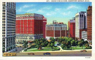 Grand Circus Park,  Downtown,  Detroit,  Mi,  Linen Postcard