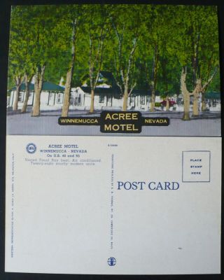 1940s Linen Advertising Postcard Acree Motel,  Winnemucca Nevada,  U.  S.  40 & 95