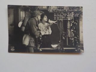 Wwi German Photo Postcard Soldier Woman Bird World War Photograph Vtg Ww I Ww1