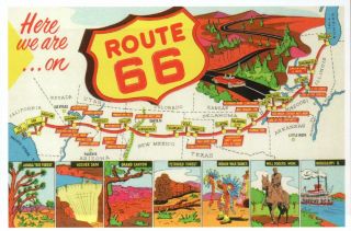 Route 66 Map,  Chicago Illinois To Los Angeles California,  Road - Modern Postcard