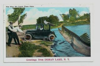 Indian Lake Ny - Exaggeration Card Ca.  1920? York Postcard