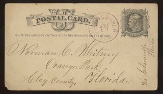 Postal Card Bowensburg Bowen,  Illinois Il To Orange Park,  Florida Fl 1877