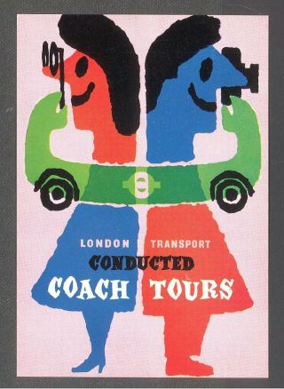 Postcard London Transport Poster 1960 Bus Conducted Coach Tours Abram Games