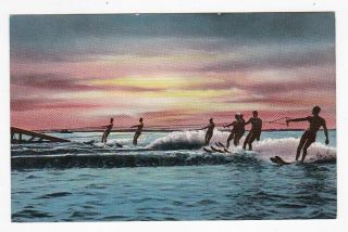Water Skiing At Sunset Wildwood By The Sea Jersey Vintage Postcard