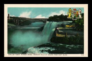 Dr Jim Stamps Us Carillon Tower Rainbow Bridge American Falls Niagara Postcard