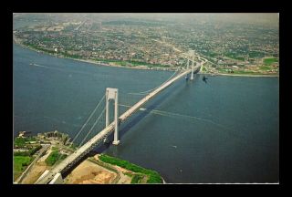 Us Postcard Aerial View Verrazano Narrows Bridge York City