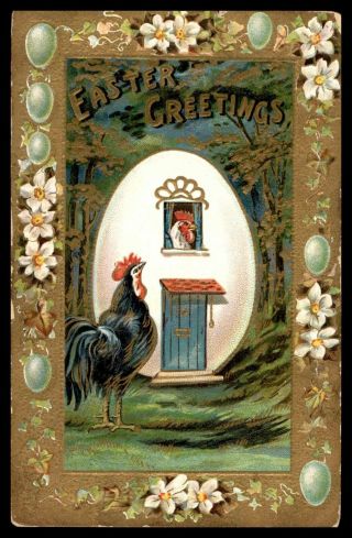 Mayfairstamps Ohio 1910 Easter Greetings A Rooster Greeting A Hen Embossed Postc