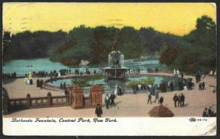 Usa Bethesda Fountain,  Central Park,  York Vintage Color Postcard
