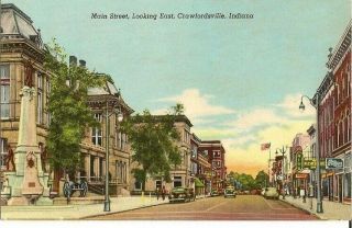 Vintage Postcard Crawfordsville Indiana Main Street Looking East