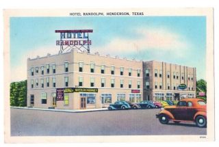 Vintage Linen Postcard Hotel Randolph & Pharmacy,  Henderson,  Texas