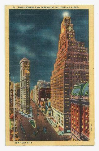 York City Ny - Times Square And Paramount Bldg.  At Night Ca1935 Nyc Postcard