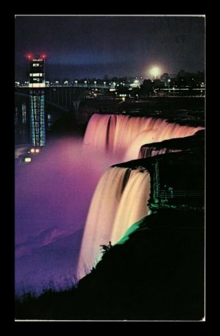 Dr Jim Stamps Us Night View Niagara Falls American Falls Postcard 1975