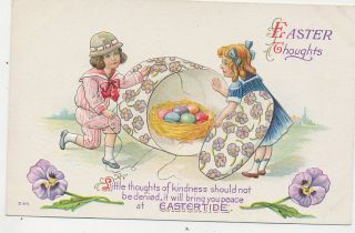 B6955 1910 Postcard Easter Greeting Children W/ Egg Hat Box Pansy