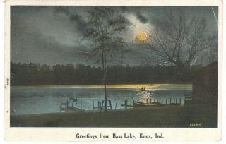 Knox In Indiana Postcard Bass Lake Scene At Night 1924