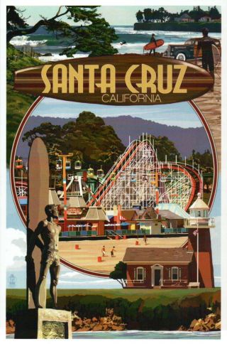 Santa Cruz California Montage Beach Boardwalk Amusement Park Etc Modern Postcard