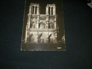 Paris France Facade Of Notre Dame Cathedral Night Real Photo Postcard