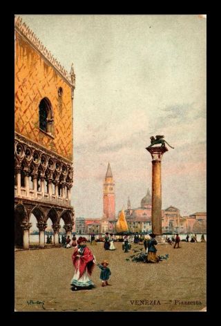 Dr Jim Stamps Piazzetta Venice Italy Topical Signed Artwork Postcard