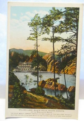 1915 Burlington Rte R R Adv W/ Logo Postcard Sylvan Lake,  Black Hills Sd