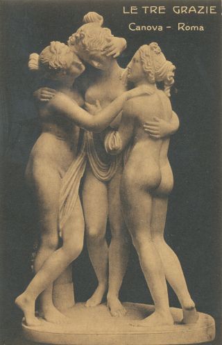 C7795 1915 Postcard Female Nudes Le Tre Grazie Canova Rome Italy