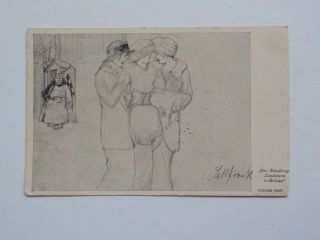 Wwi German Postcard Women Fat Soldier Sketch Picture War Post Card Vtg Ww I Ww1