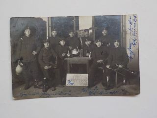 Wwi German Photo Postcard Soldiers Tea Pot Accordion Photograph Vtg Ww I Ww1