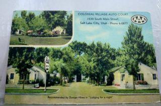 Utah Ut Salt Lake City Colonial Village Auto Court Postcard Old Vintage Card Pc