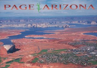 Aerial View Of Page Arizona,  Glen Canyon Dam,  Lake Powell,  Boating Etc.  Postcard