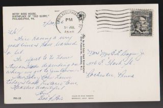 PHILADELPHIA PENNSYLVANIA PA 1966 Betsy Ross House Old Glory Postcard 2