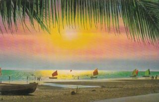 Sailboats & Sunset,  Chonburi - Vintage Postcard - Eastern Thailand